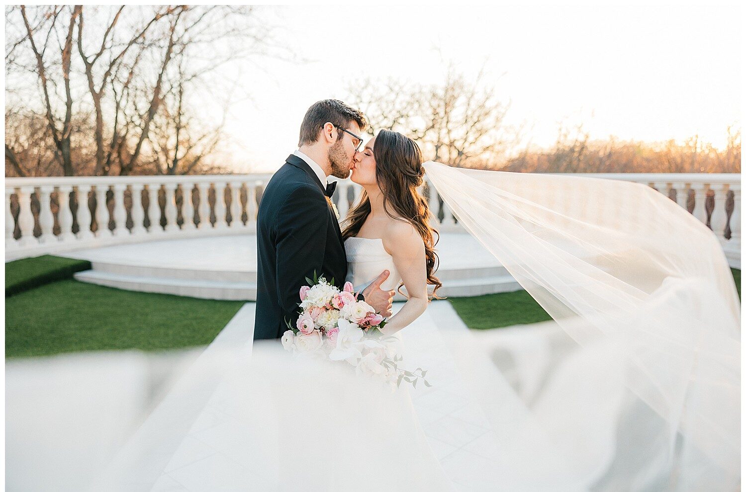 Bride and groom at the Hillside Estate at sunset wedding photography